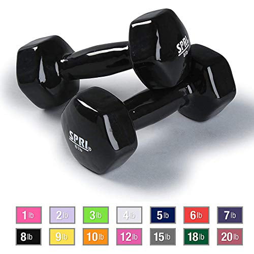 SPRI Dumbbells Deluxe Vinyl Coated Hand Weights All-Purpose Black8-Pound 