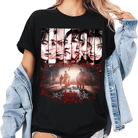 Retro Stray Kids The dominATE Experience Graphic T-Shirt, Music Theme Short Sleeve Tee