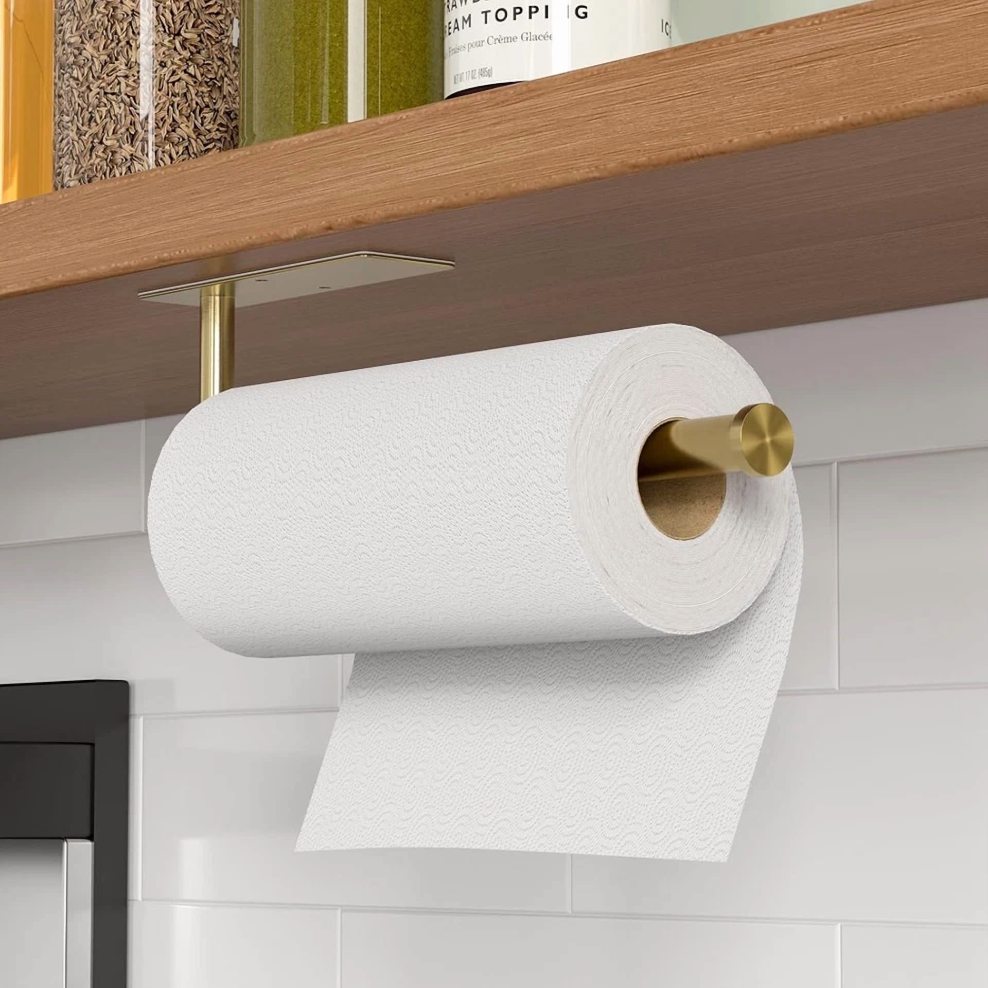 PRIME - Paper Towel Holder Under Cabinet, Self-Adhesive,No Drilling, Stainless Steel, Wa