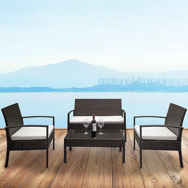 Seizeen Outdoor Patio Furniture Set, AllWeather 4 Pieces Rattan