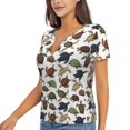 thumbnail image 2 of Zufioo Various Turtle for Women's Deep V-neck Short-sleeved T-shirt, Top with Short Sleeves - with Stainless Steel Buckle, Moisture Wicking, Ideal Home Wear-Medium, 2 of 9
