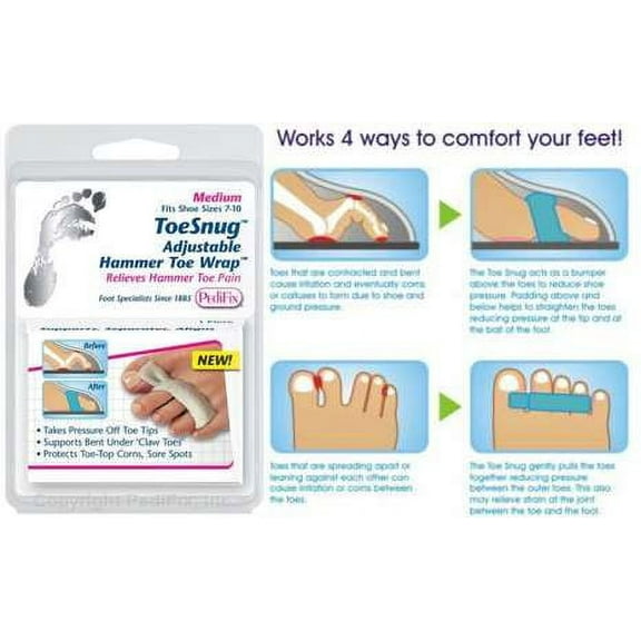 Pedifix ToeSnug Toe Buttress Loop Pad Crooked Bent Hammer Toe Wrap Comforter Corrector Splint LARGE P8163-L