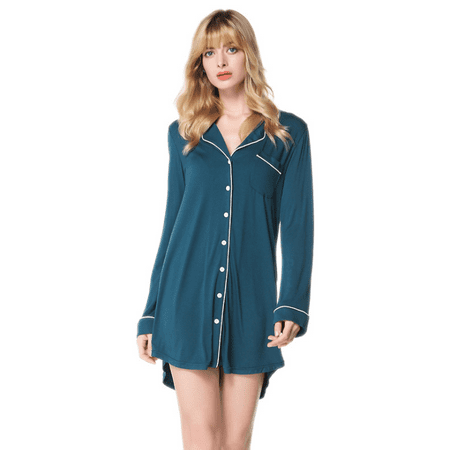 

Women s Long-sleeved Knit Pajamas Soft Button Nightdress