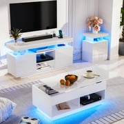 Hommpa TV Stand for TVs up to 55 with LED Lights & Power Outlets Modern Gaming Entertainment Center High Gloss Media Console TV Cabinet White