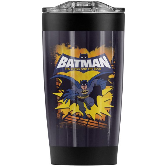 Batman: The Brave And The Bold Rooftop Leap Stainless Steel Tumbler 20 oz Coffee Travel Mug/Cup, Vacuum Insulated & Double Wall with Leakproof Sliding Lid | Great for Hot Drinks and Cold Beverages