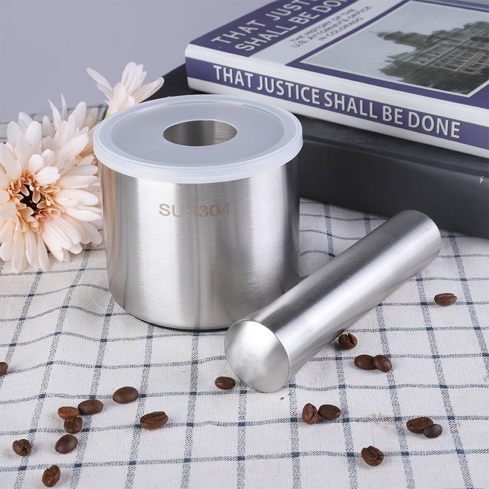 LAZIOEGR Household Kitchen 304 Stainless Steel Manual Garlic Press & Food Chopper Crusher Set with Grinding Rod and Lid - 3.94 Inches / 10 cm, Silver