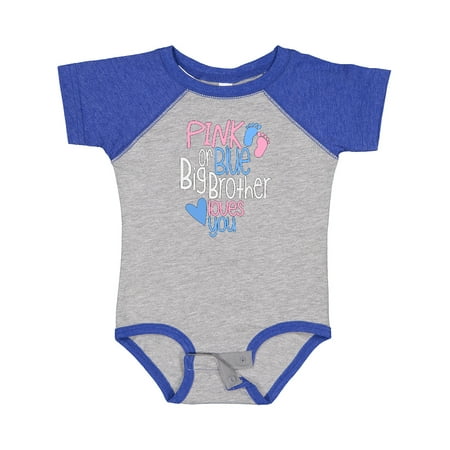 

Inktastic Pink or Blue Big Brother Loves You Footprints and Heart Gift Baby Boy Bodysuit