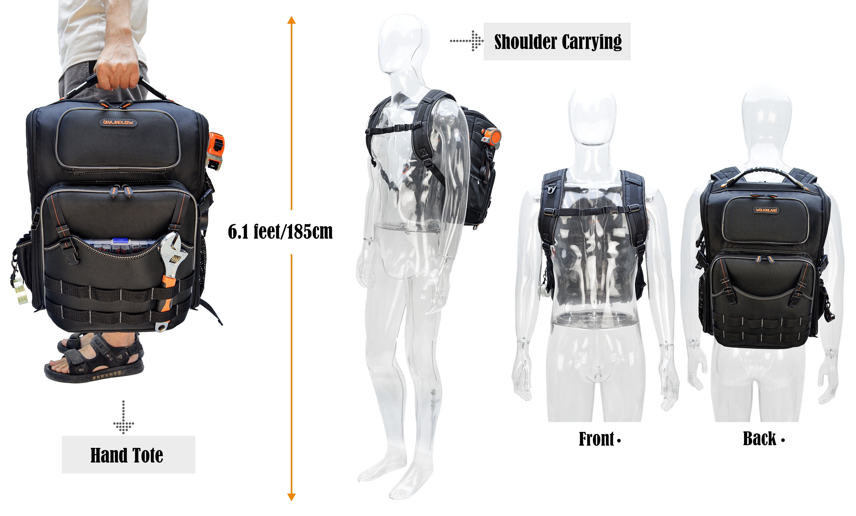 WELKINLAND Full-Open Tool backpack, Tool bag backpack, Tool backpack bag, Tool back pack, Tool bookbag, Backpack tool bag, Tool backpack for men, Tool backpack for electricians, Tool backpack