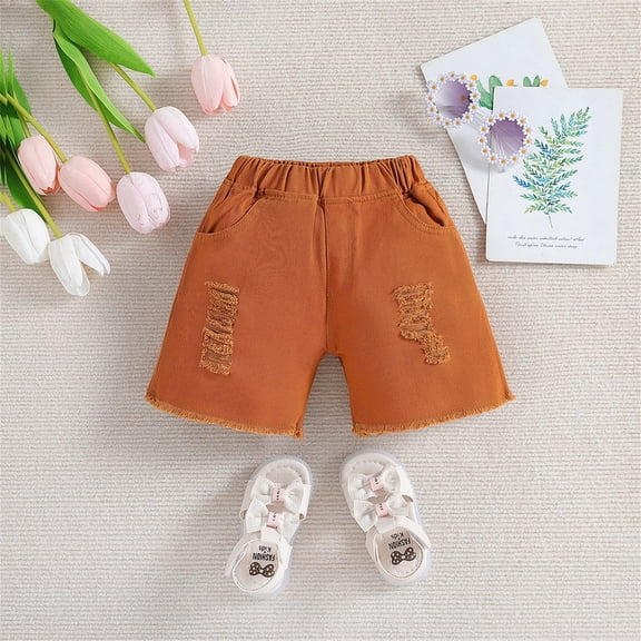 Jean Shorts Ripped Elastic Playing Girls Summer Clothes Kids Shorts Girls 18-24 Months