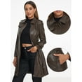 thumbnail image 2 of DARING DIVA Women's Lapel Zip Front Faux Leather Long Jacket M Coffee, 2 of 6