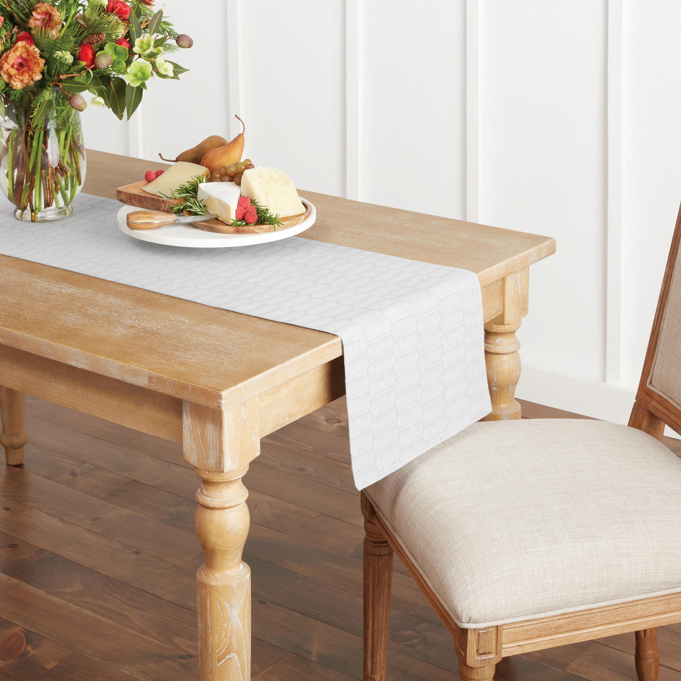 Martha Stewart Honeycomb Reversible Elegant Table Runner, White, 15" W x 72" L