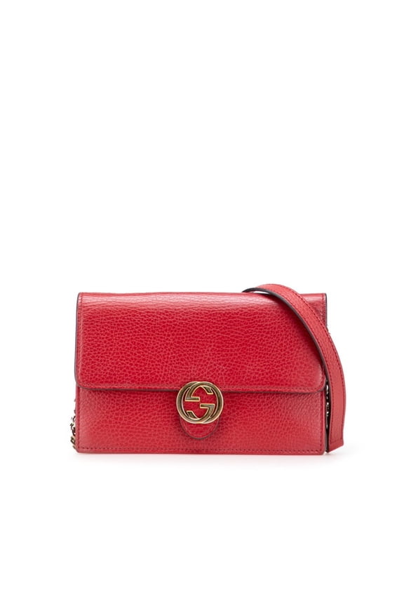 Pre-Owned Gucci Interlocking G Crossbody Chain Wallet 510314 Red Leather Women's GUCCI