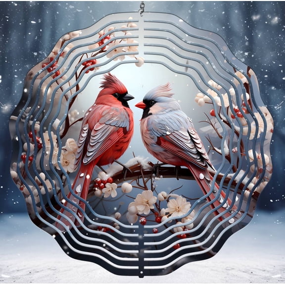 Cardinal Pair 10-Inch Wind Spinner, Optional Spiral Tail, Outdoor Garden Décor