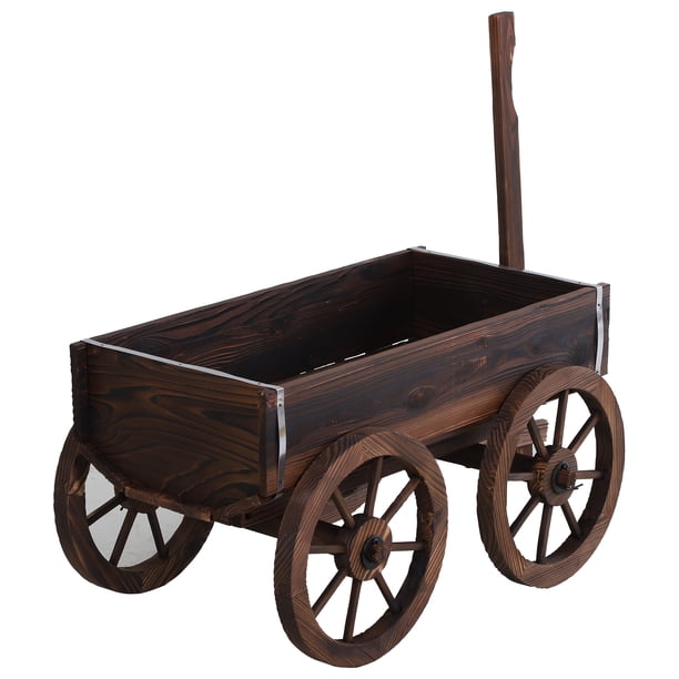 Outsunny Wooden Trolley Raised Flower Planter Box with