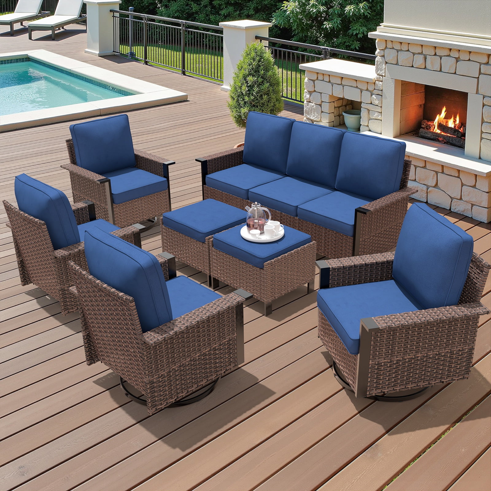 Feishominoo 23" x 24" x 4" Outdoor Back and Seat Cushions Set of 5, 10-Piece Replacement Deep Seating Cushions for Patio Furniture, Blue