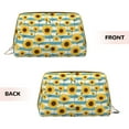 thumbnail image 3 of Naloa White Blue Striped Sunflower Leather Makeup Bag for Purse Travel, Portable Small Cosmetic Organizer for Women and Girls, Make up Bag with Zipper, 3 of 8