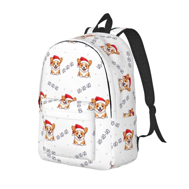 Fotbe Corgi With Santa Claus Hat Mochila de Lona con Estampado, Mochila Duradera, Mochila Versátil de Alta Calidad, Mochila Compacta Vintage-Small