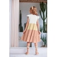 thumbnail image 5 of Arshiner Girls Dress Summer Flutter Sleeve Flared Tiered Swing Pleated Midi Cotton Casual Sundress with Pockets, 5 of 7