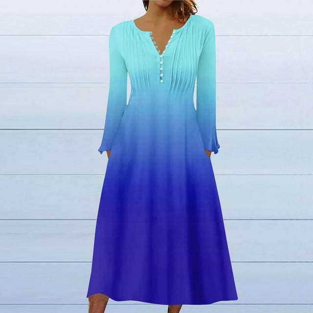 Fankiway Clair à Manches Longues Robes Décontractées Col Rond Manches Longues Boutonnées Robes Imprimées Robes de Femmes Grande Taille Clair