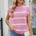 thumbnail image 6 of QUNYINEY Tops for Women Crew Neck Striped Casual Short Sleeve Sweater Loose Pullover Knit Tops, 6 of 7