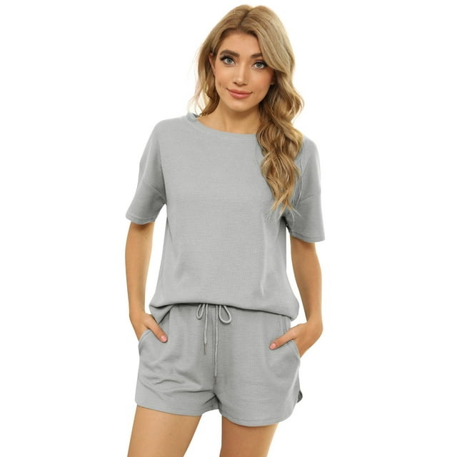 Femmes Manches Courtes Deux Pièces Fileté Sport Col Rond casual Maison Porter des Femmes de Couleur Unie