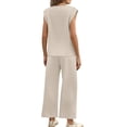 thumbnail image 6 of Two Piece Sets for Women Summer Travel Vacation Outfits Pleated Cap Sleeve Sweatsuit Side Slit Wide Leg Pants, 6 of 6