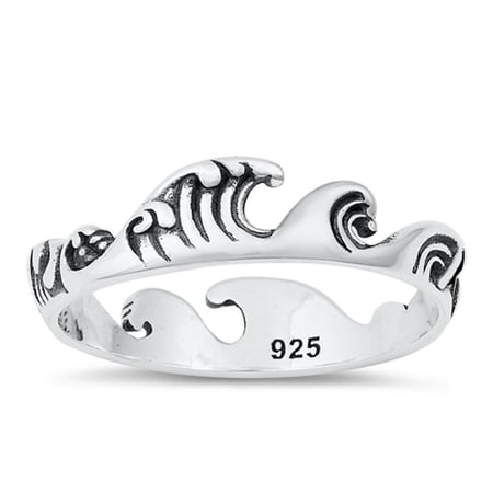 Surfer Tidal Wave Ocean Ring .925 Sterling Silver Band Jewelry Female Male Unisex Size 5