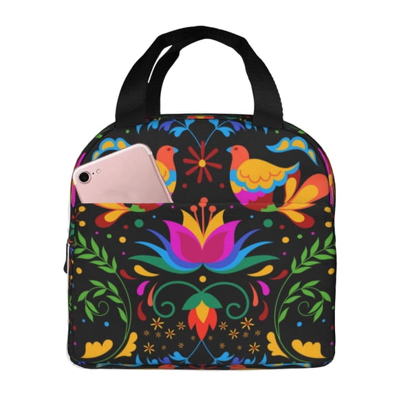 Easygdp Mexican Flower Traditional1 Bolsa Térmica Premium - Tela Oxford Impermeable, Gran Capacidad, Bolsillo Frontal, Unisex para Trabajo, Escuela, Actividades al Aire Libre y Picnics