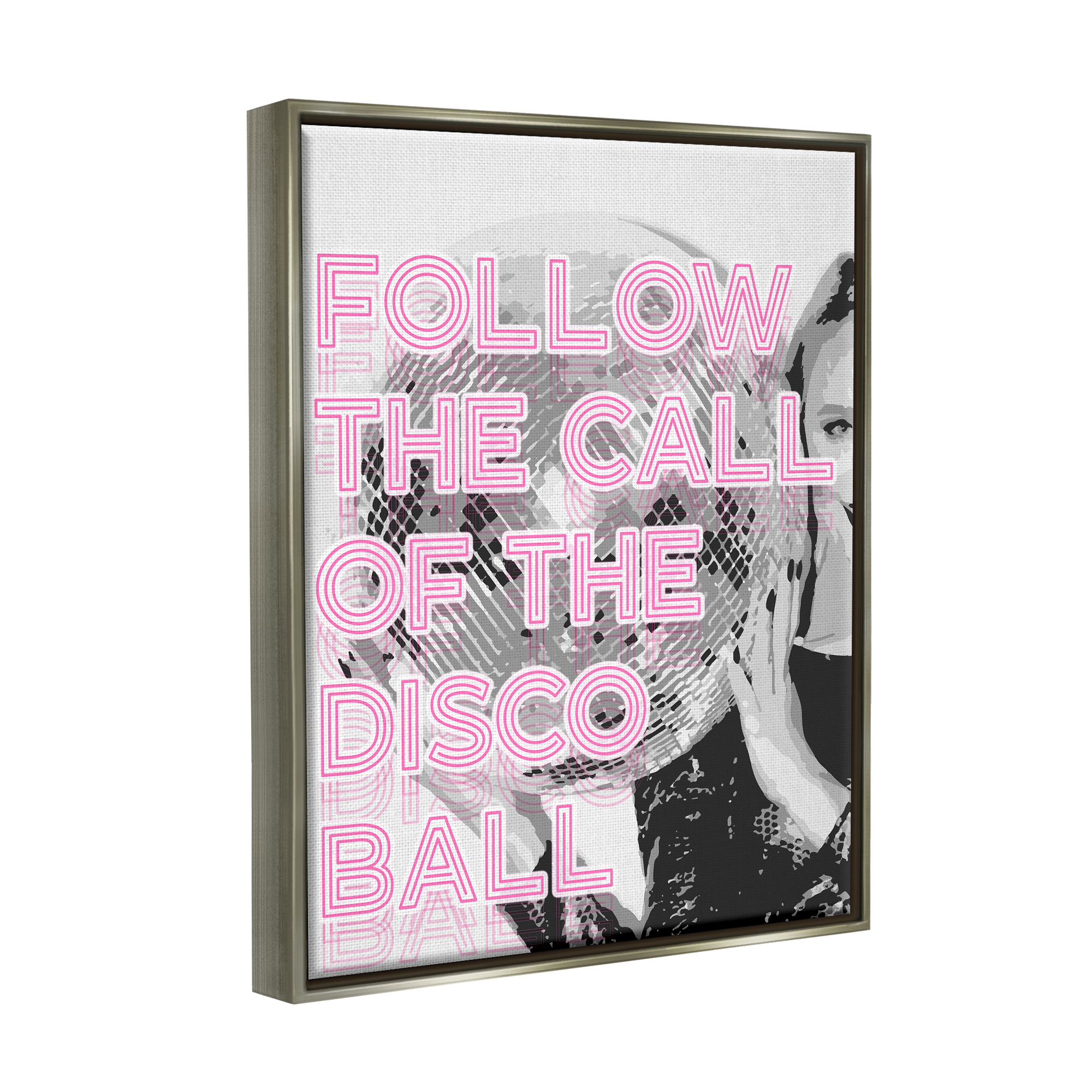 Stupell Industries Call Of The Disco Ball Phrase Beauty & Fashion Painting Gray Floater Framed Art Print Wall Art
