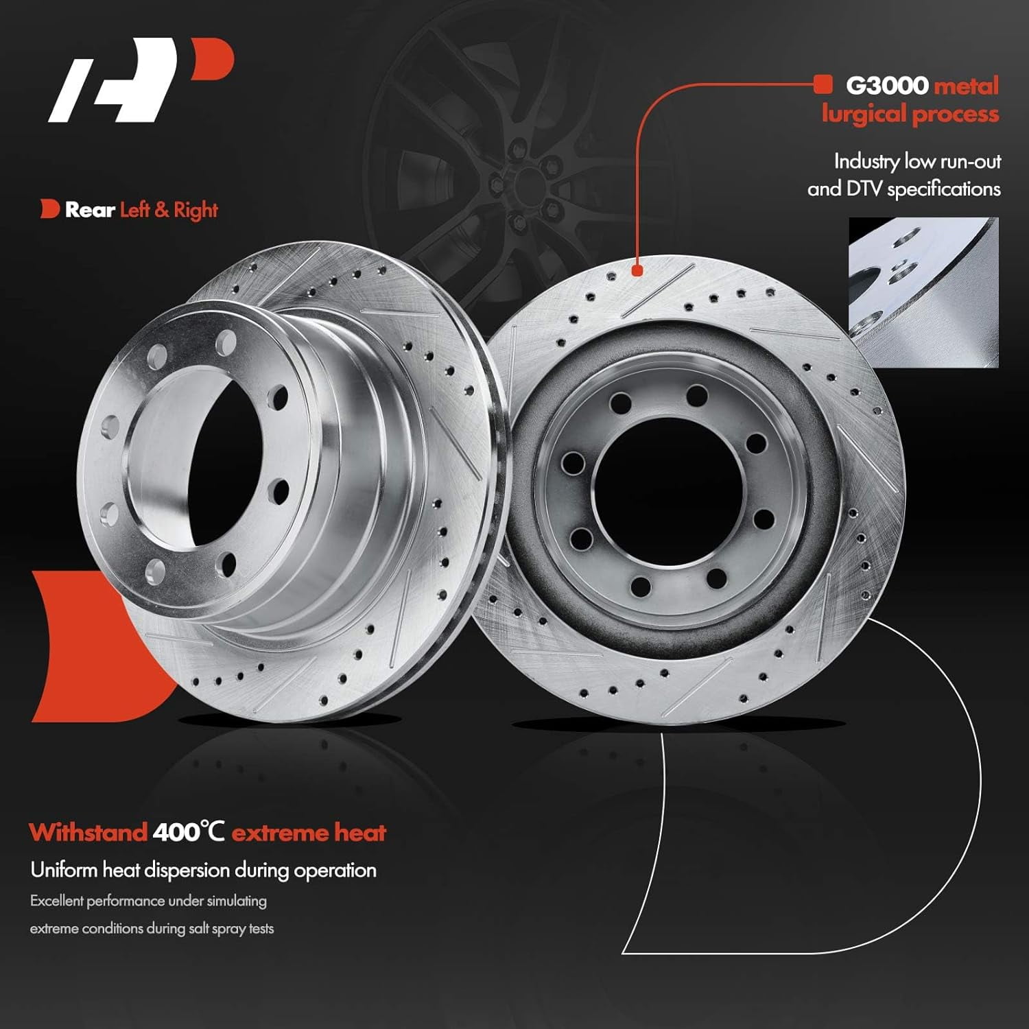 A-Premium Front and Rear Drilled and Slotted Disc Brake Rotors Compatible with Select Dodge Models - Ram 1500 2006-2008, Ram 2500/3500 2003-2008, 4-PC Set