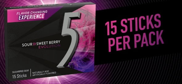 5 GUM Evolution Sour to Sweet Berry Flavor Changing Sugar Free Chewing Gum, 15-Stick Pack, 10 Count