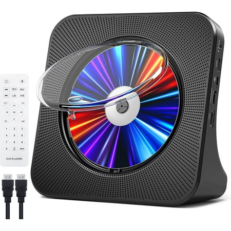 Qoosea DVD Player with remote CD Player for Home with Bluetooth Speakers Display FM Radio with CD Player USB Card Playback 3.5 mm AUX Alarm Clock All Region Free with AV Dust Cover