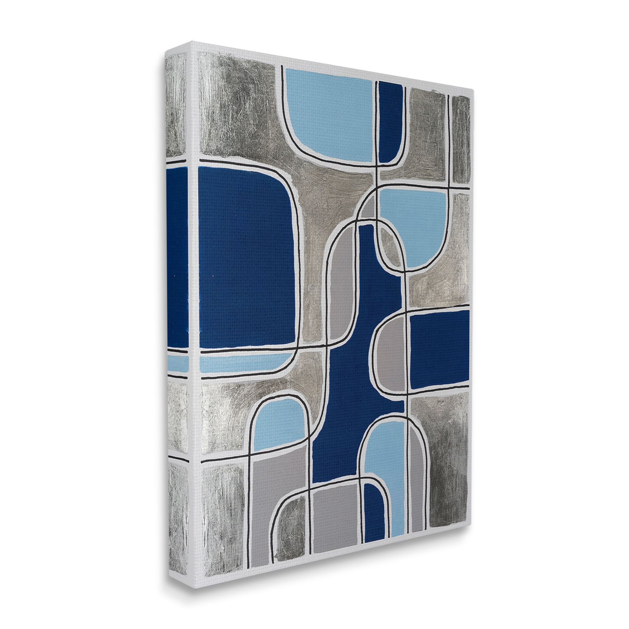 Stupell Industries Blue Asymmetrical Pattern Abstract Painting Gallery Wrapped Canvas Art Print Wall Art, 36 x 48