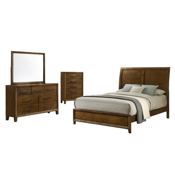 New Classic Furniture Ballard 4-Piece Wood Queen Bedroom Set w Chest in Walnut