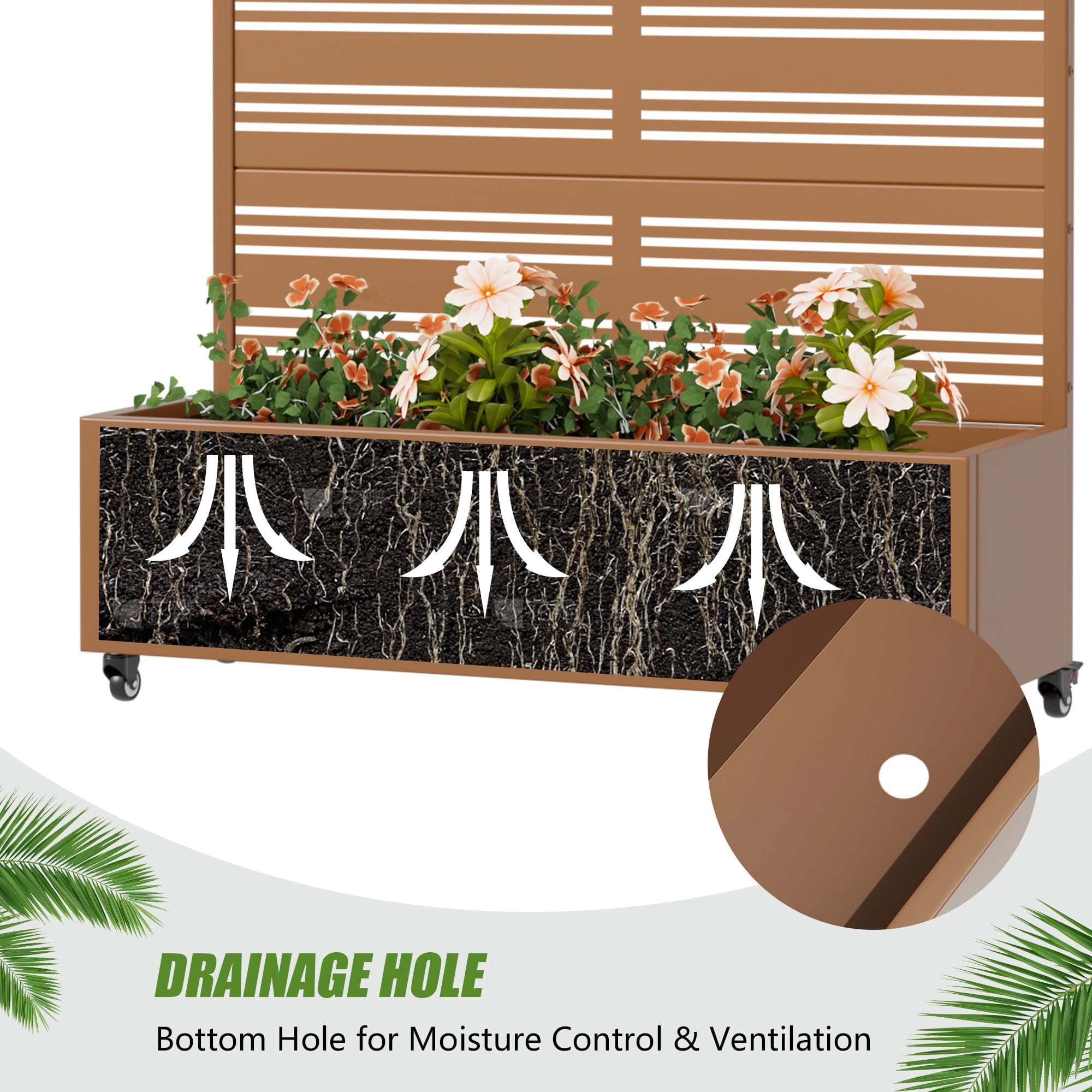 MAYEERTY 3 Panels Outdoor Metal Planter Box, Durable Weather-Resistant Planter, Decorative Metal Flower Box for Patio, Balcony, Garden