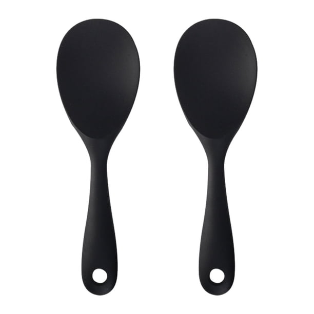 Advancent Cuchara de arroz para olla antiescaldado, 2 piezas, fácil de limpiar y antiadherente, cuchara de arroz de silicona colgante Cocina y Comedor Negro