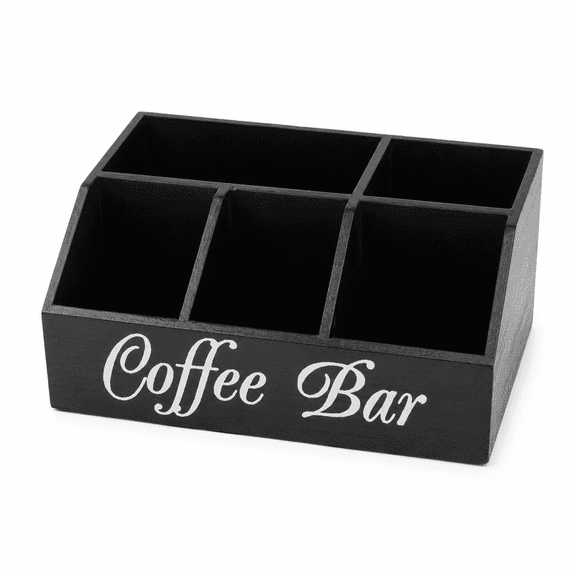 Kabuer Rustic Wooden Coffee Station Condiment Organizer, Black