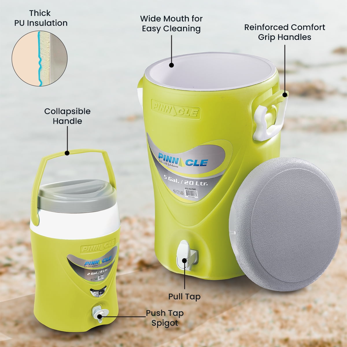 Pinnacle 5 Gallon Water Cooler and 2 Gallon Jug Set Portable with Spout Green