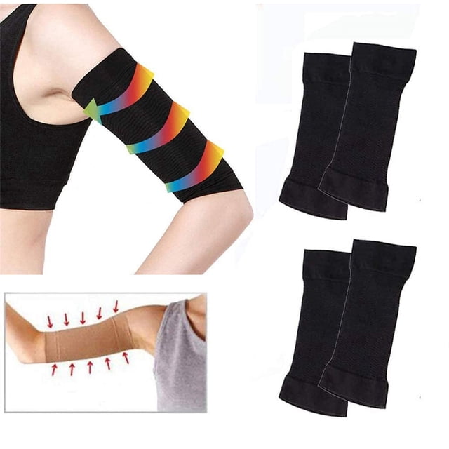 Nvzi Faja moldeadora de brazos para adelgazar, manga de compresión para brazos para mujer, ayuda a tonificar y dar forma a los brazos superiores, 2 pares (2 negras)
