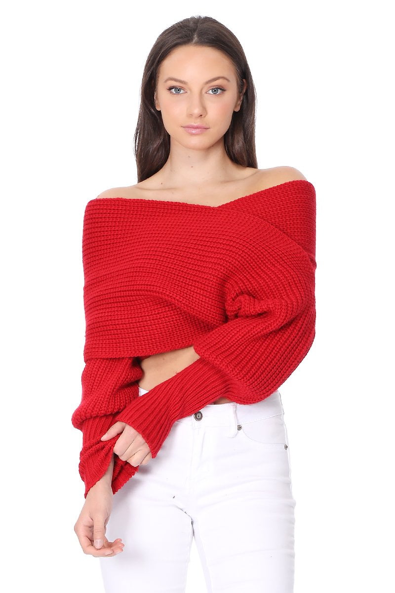 Off the shoulder wrap sweater sale