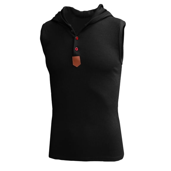 uikmnh Tank Tops Men Fashion Hooded Button Vest Top Breathable Sleeveless Elastic Close-Fitting Athletic Casual Wear Size:M