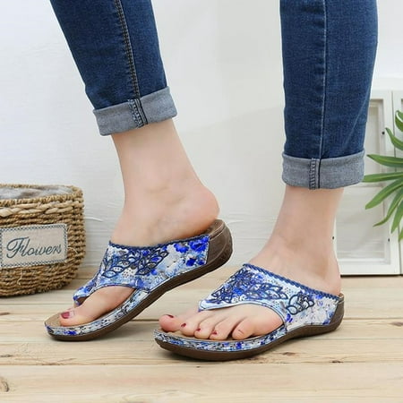 

Tangnade House Slippers for Women Summer Flip Flops Fashion Flower Causal Wedges Embroidery Shoes