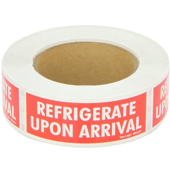 Aviditi Tape Logic 1 1/2" x 4"" Refrigerar al llegar"" Etiqueta de advertencia roja/blanca para manipulación y embalaje de envío (1 rollo de 500 etiquetas)
