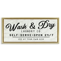 Stupell Industries Self Service Laundry Typography Painting Gold Floater Framed Art Print Wall Art, 31 x 14