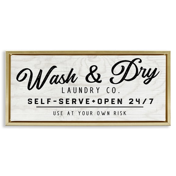 Stupell Industries Self Service Laundry Typography Painting Gold Floater Framed Art Print Wall Art, 31 x 14