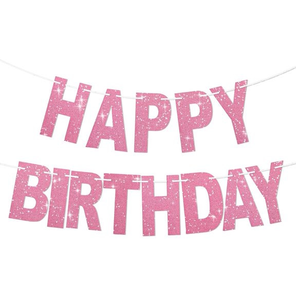 Pink Happy Birthday Banner Glitter Rose Gold Happy Birthday Banner Happy Birthday Sign Happy Birthday Garland Happy Birthday Decorations Happy Birthday Backdrop for Birthday Decor Backdrop