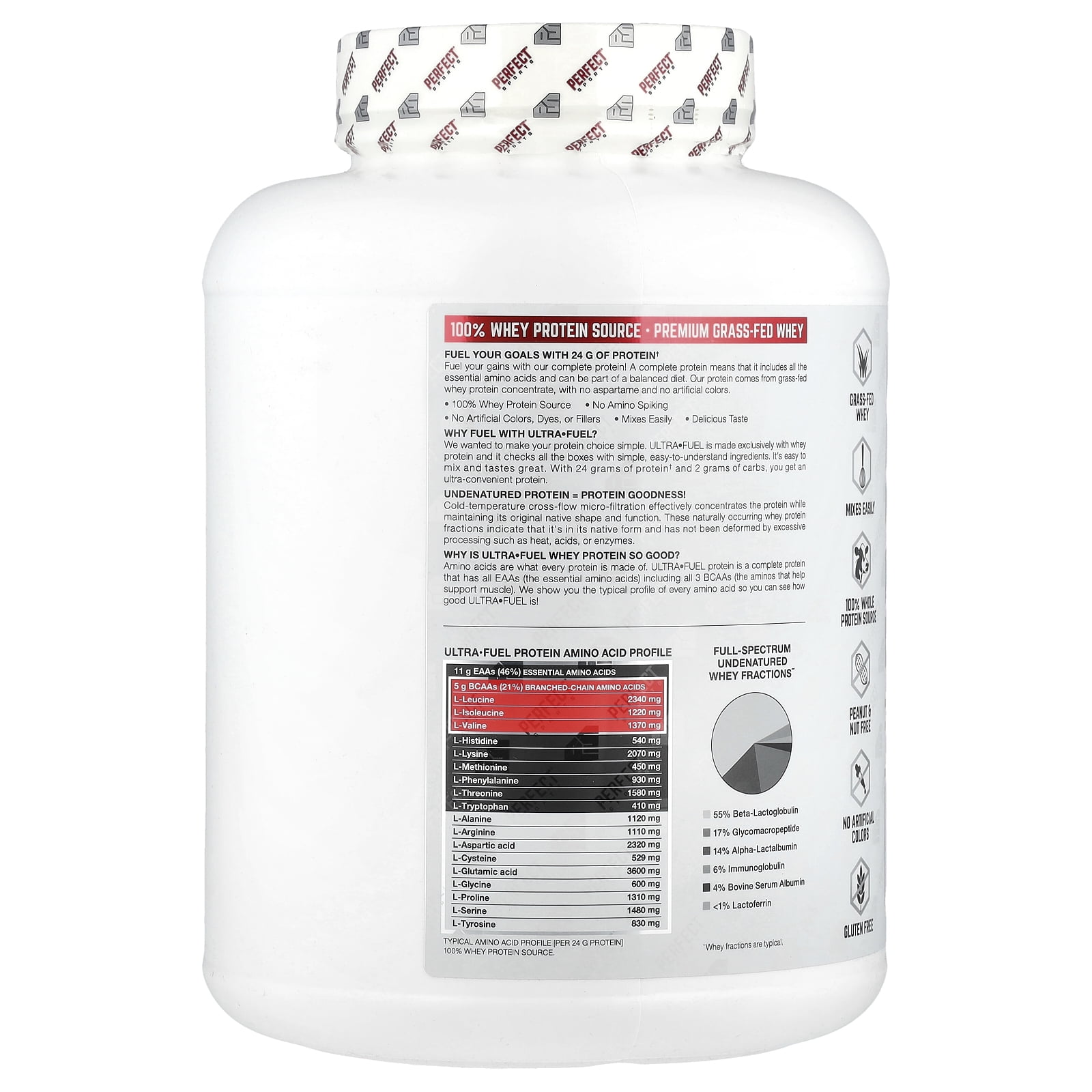 PERFECT Sports Ultra Fuel, Grass-Fed Whey Protein, Vanilla Ice Cream, 4 lb (1.82 kg)
