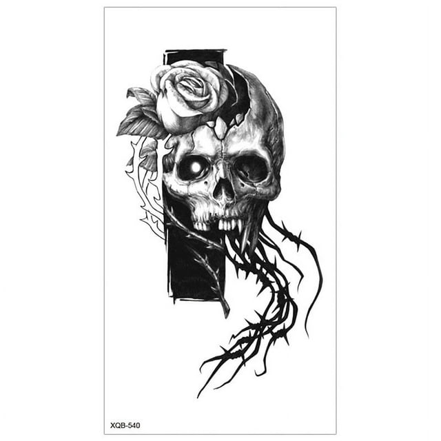 ZHAOCHENG Tatuaje temporal de esqueleto de halloween de calavera negra para hombres adultos, tatuaje falso realista de león, tigre, lobo, tatuaje falso aterrador, tatuaje de antebrazo (XQB-540)