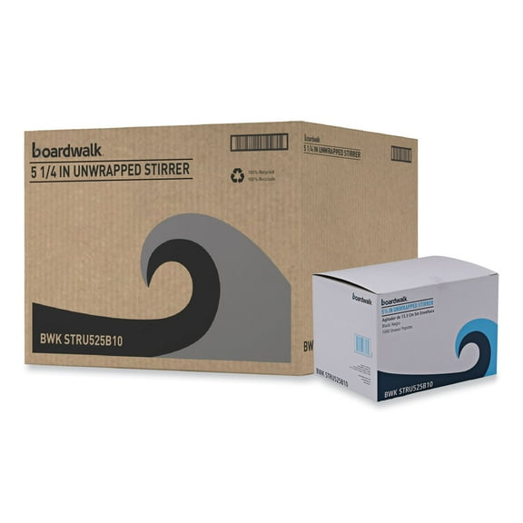 Boardwalk Single-Tube Stir-Straws 5.25" Black 10000/Carton BWKSTRU525B10