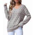 thumbnail image 2 of Women'S V Neck Hollowed Out Sweater Long Sleeve Knit Pullover Sweater Gray S, 2 of 9